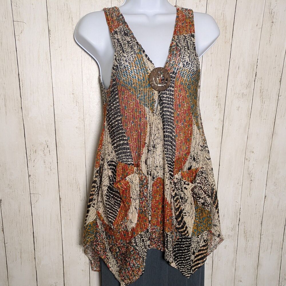 Boho Patchwork Knit Tank Top Western Indie Festival Coastal Cowgirl XS S